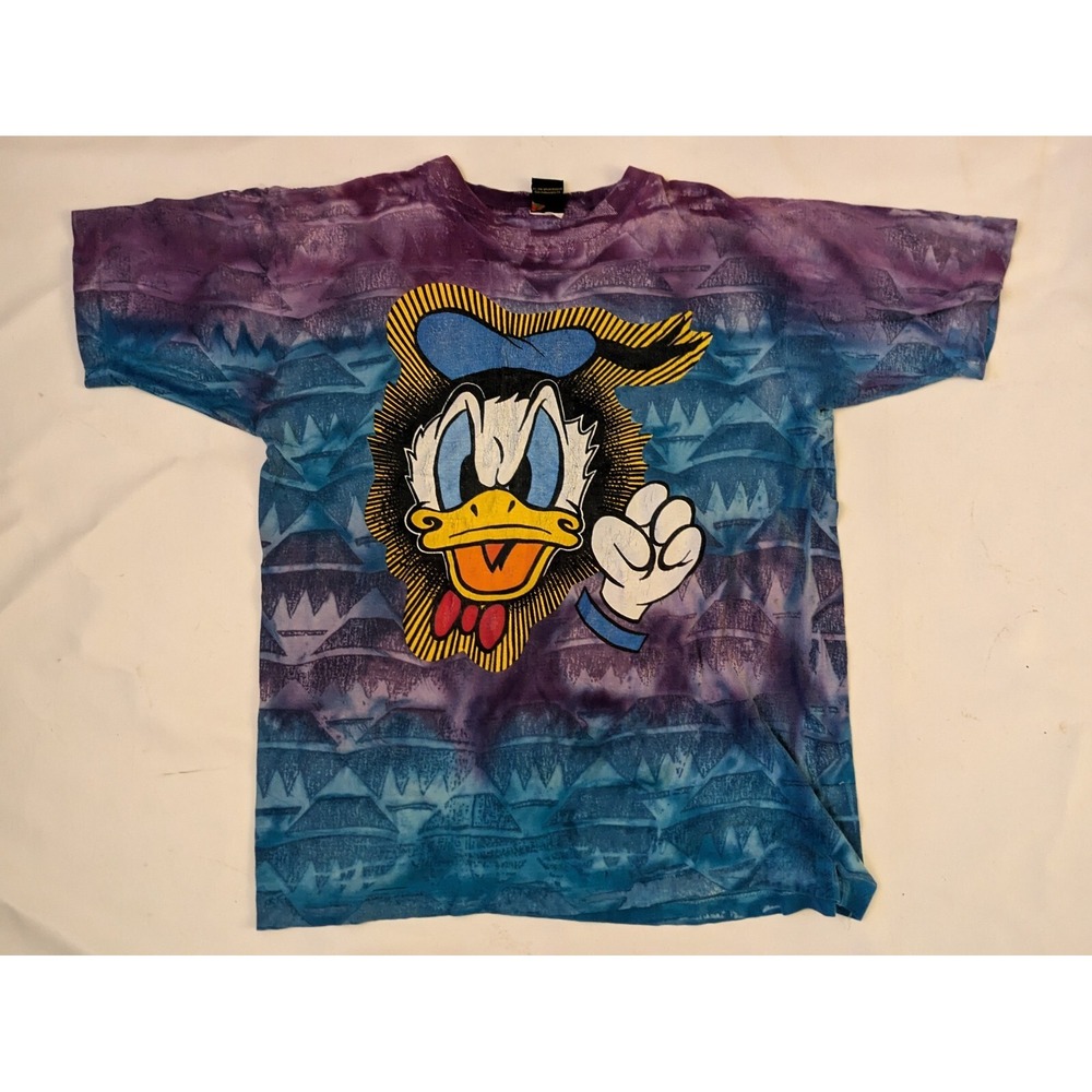 Vintage Donald Duck Shirt Adult Large Blue Purple Single Stitch Mens 90s Tie Dye